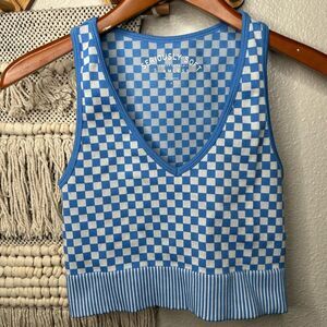 Aerie Blue & White Checkered Tank Top